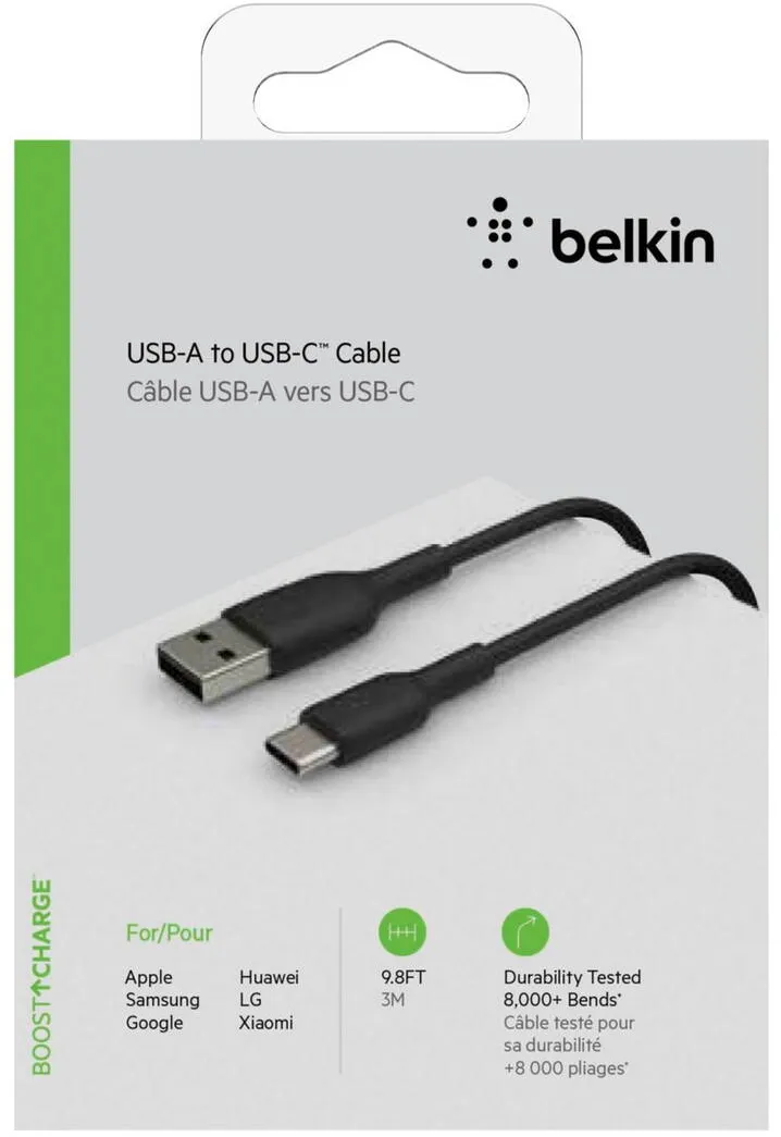 BELKIN Cablu Date USB-C/USB-A Cable 3m PVC, black CAB001bt3MBK