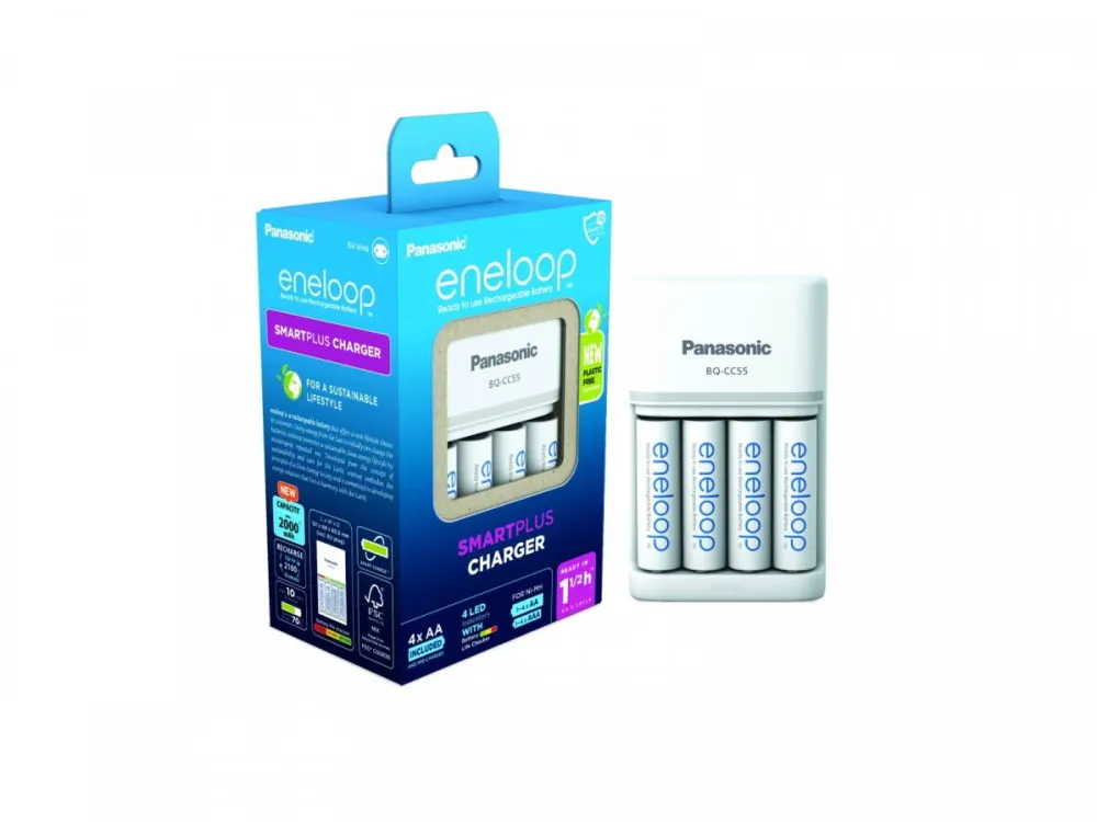 Panasonic Baterii Eneloop charger Smart and Quick BQCC55+AA, 12 seturi in cutie, 4 buc/set