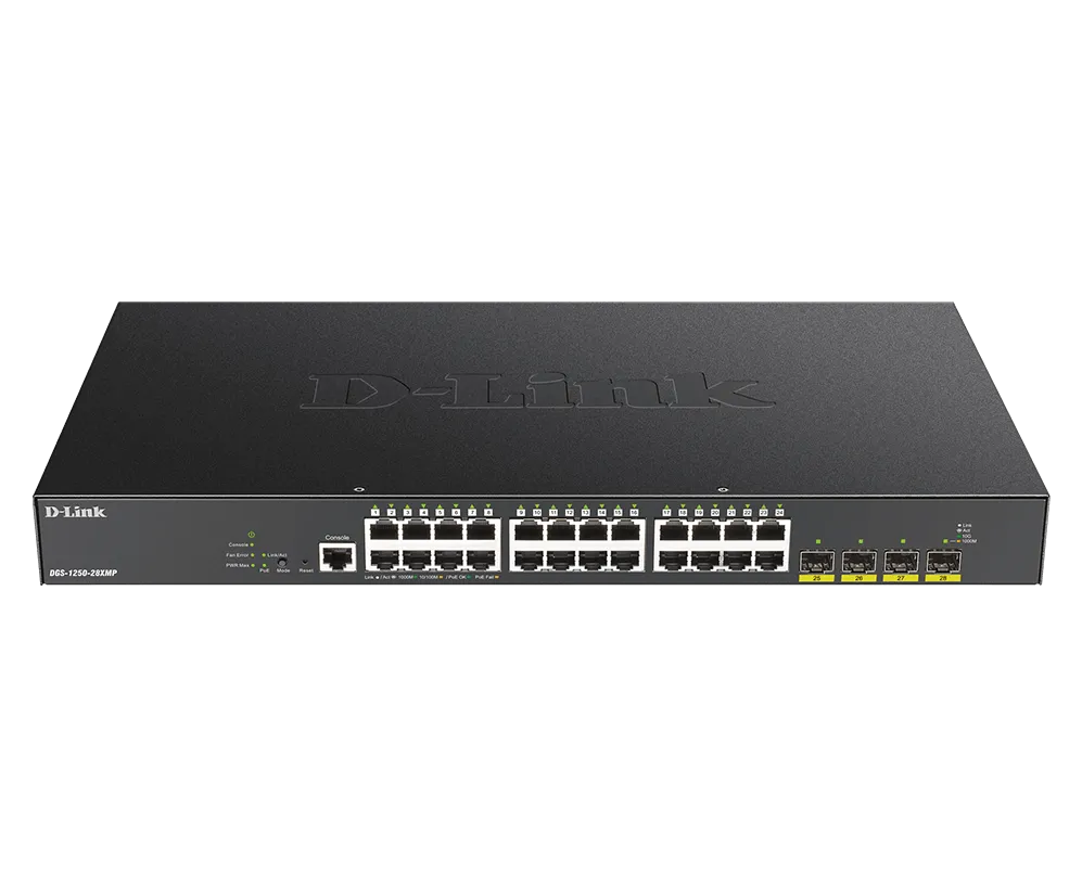 Switch D-Link 28-PORT SMART MGD POE+GB 4X 10G