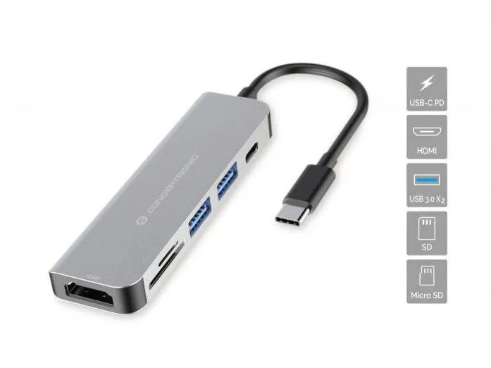 Docking Station CONCEPTRONIC USB-C -> HDMI,2xUSB3.0,60WPD,SD   0.15m gr