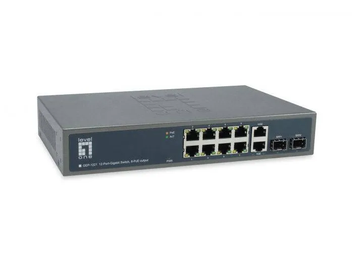 Level One 10x GE GEP-1221 2xGSFP 19" 150W  8xPoE+