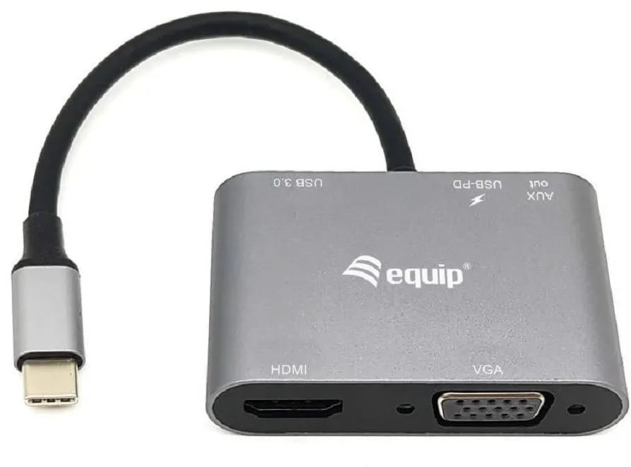 Docking Station EQUIP USB-C->HDMI,VGA/USB3.0,100WPD,AUX,4K60Hz 0.15m sw