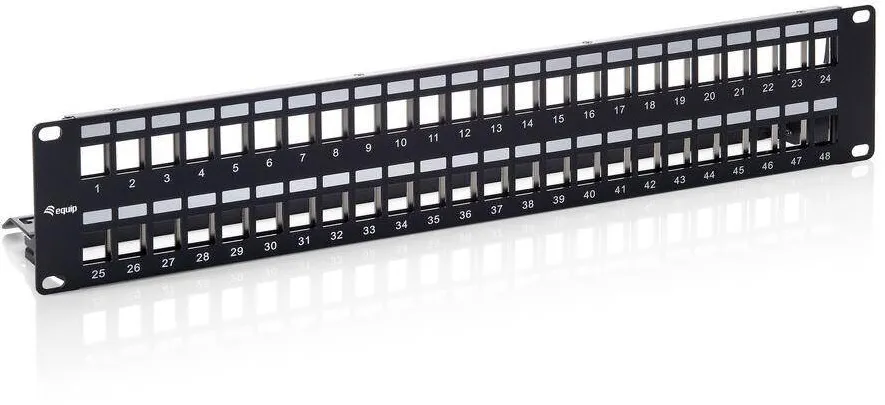 Patchpanel EQUIP 48x RJ45 Cat6A 19" 1HE pentru Keystone Negru
