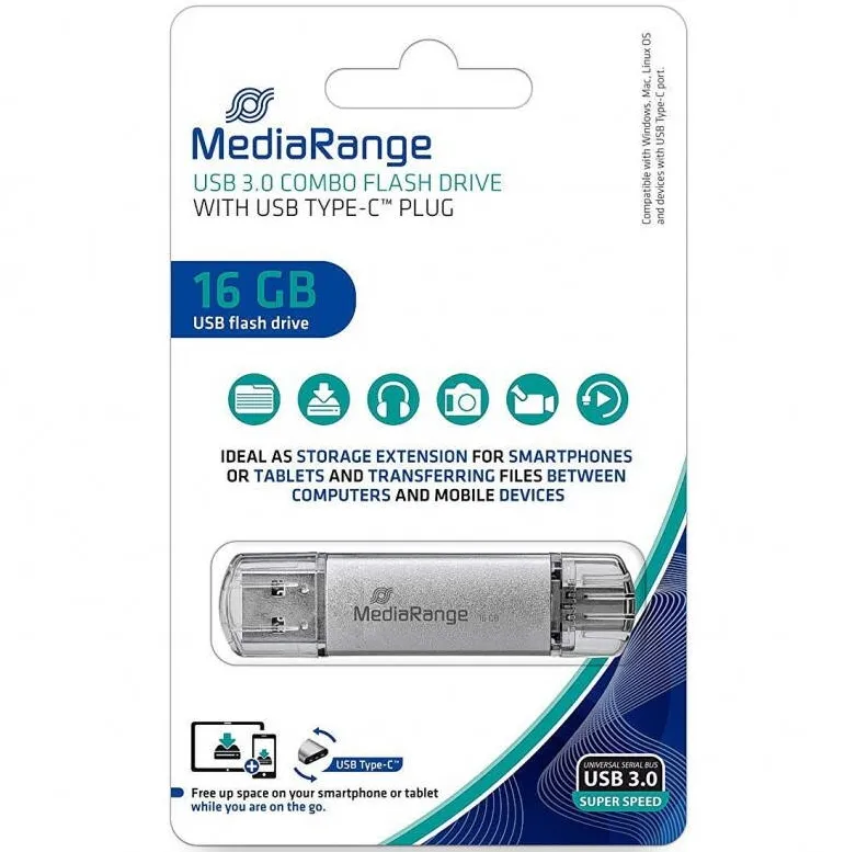 Memorie USB MediaRange 16 GB USB 3.1 combo USB Type-C