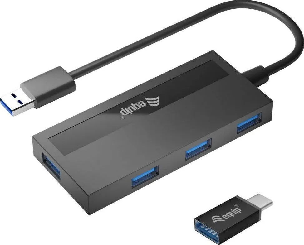 Hub USB EQUIP USB-Hub 4-Port 3.0 ->4x3.0 +TypC A Black