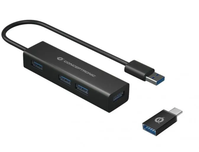 Hub USB CONCEPTRONIC USB-Hub 4-Port 3.0 ->4x3.0 +TypC A