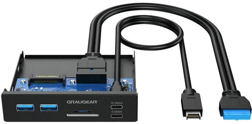 Hub USB GriGear USB-HUB+cititor de carduri Multi Front Panel, Type-C USB