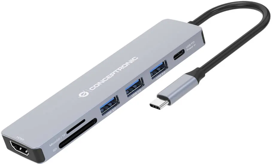 Docking Station CONCEPTRONIC USB-C->HDMI,USB3.0,100WPD 7-in-1 0.25m
