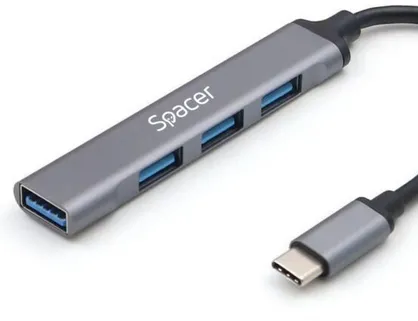 Hub USB Spacer SPHB-TYPEC-4U-01, 3x USB 2.0 + 1x USB 3.0, Gray