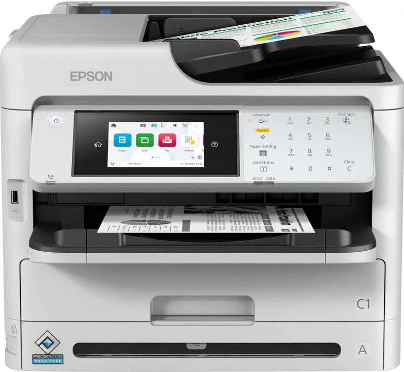 Imprimanta multifunctionala Epson WorkForce Pro WF-M5899DWF, InkJet, Monocrom, Format A4, Duplex, Retea, Wi-Fi, Fax