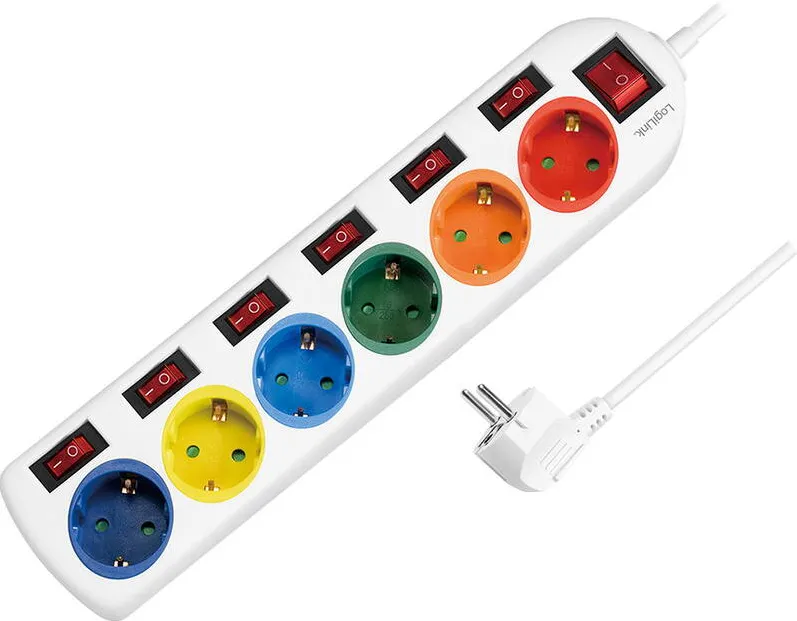 Logilink Priza/prelungitor LPS259, 6x Schuko, 1.5m, Alb-Multicolor