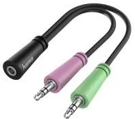 HAMA Audio Adapter, 2 x 3-pin 3.5 mm Jack Plug - 4-pin 3.5 mm Jack Headset