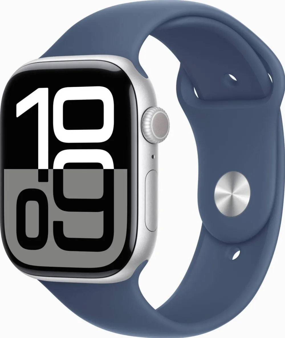 Smartwatch Apple Watch Series 10 GPS + Cellular 46 mm Silver Aluminium Case with Denim Sport Band - M/L