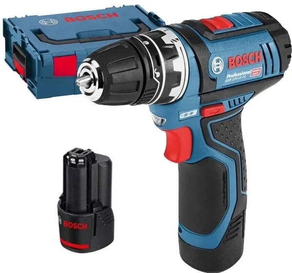 BOSCH GSR 12V-15 FC - Masina de gaurit si insurubat cu 2 acumulatori, Li-Ion, 12 V, 2 Ah, 30 Nm, mandrina detasabila, led iluminare, valiza speciala