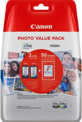 Cartus Imprimanta Canon PG-545XL + CL-546XL + Hartie GP-501 50 Coli