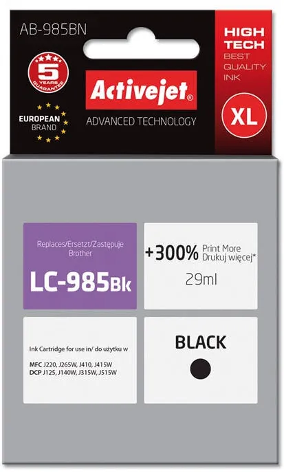 Cartus Imprimanta ACTIVEJET COMPATIBIL AB-985BN for Brother printer; Brother LC985Bk replacement; Supreme; 29 ml; black