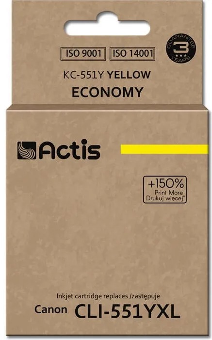 Cartus Imprimanta ACTIS COMPATIBIL KC-551Y for Canon printer; Canon CLI-551Y replacement; Standard; 12 ml; yellow (with chip)