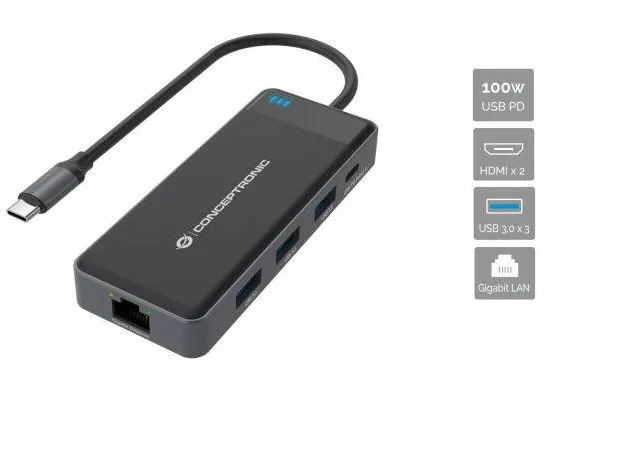 Docking Station CONCEPTRONIC USB-C -> 2xHDMI,GbE,PD 100W,3xUSB3.0    gr