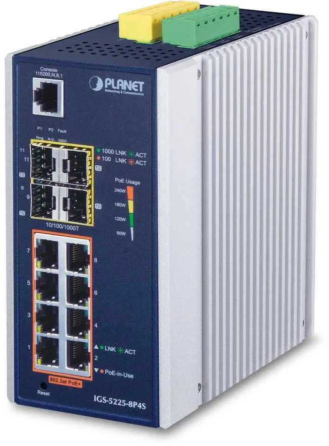 Switch Planet Industrial L2+ 8-Port 10/100/1000T 802.3at PoE +