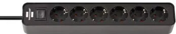 Brennenstuhl "Ecolor" Multi Socket, 6 sockets, 2-pole switch, 1.5m, black