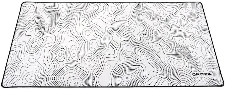 Mouse pad Floston TOPOGRAPHIC WHITE, 90 x 40cm, baza cauciucata, suprafata textila, margini cusute, Alb