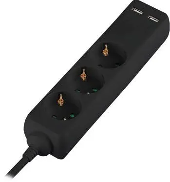 V-TAC Prelungitor 3 cai + 2USB 5M(3G1.5MM2) negru