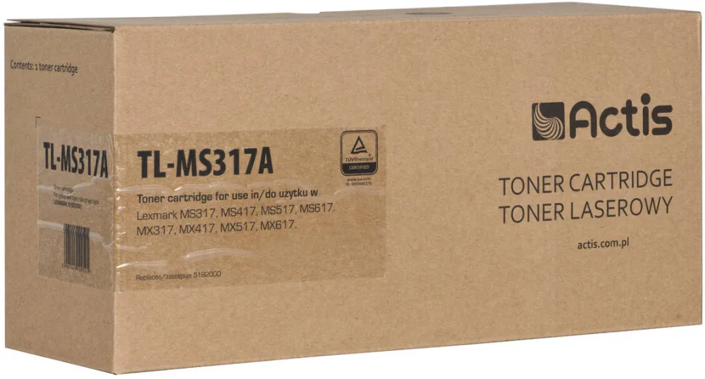 Toner imprimanta ACTIS Compatibil TL-MS317A for Lexmark printer; Lexmark 51B2000 replacement; Standard; 2500 pages; black