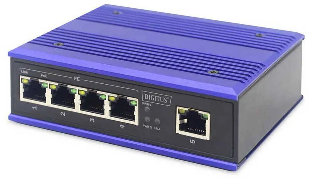 Switch Assmann Ind. 4-Port  10/100  30W PoE Unmanaged blau