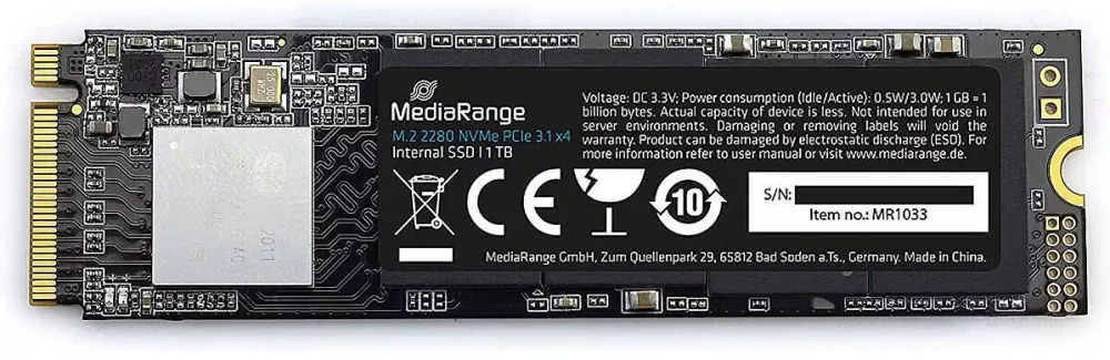 SSD MediaRange Intern.M.2 2280 NVMe PCIe TLC Nand 1TB