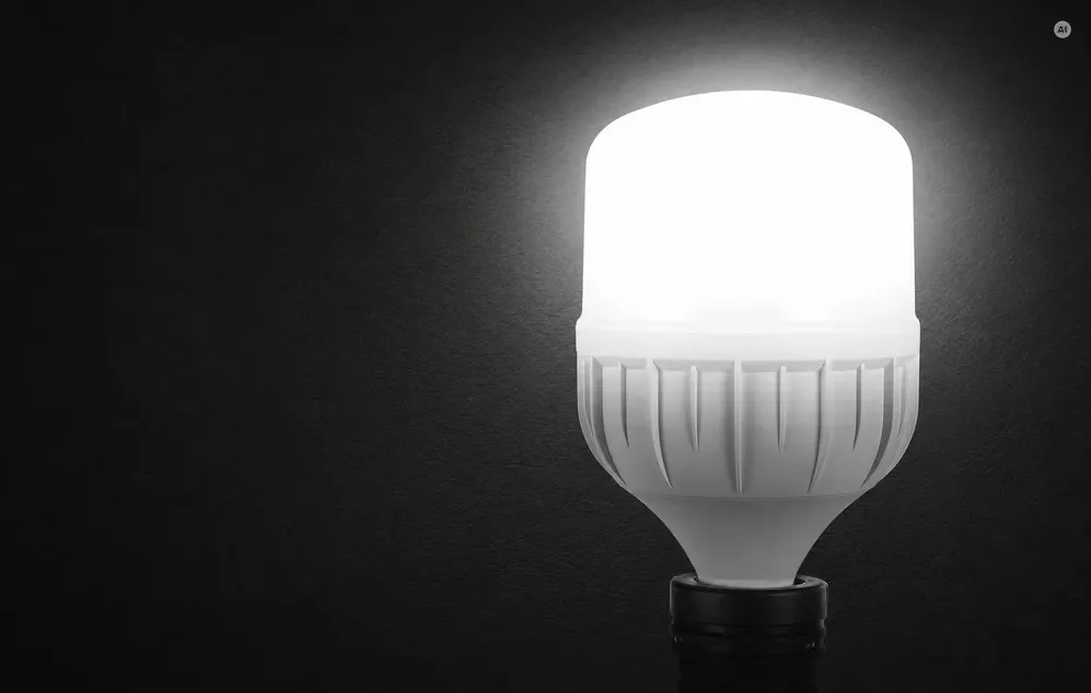 Un bec luminos de fotografie, iluminat pe un fundal întunecat.