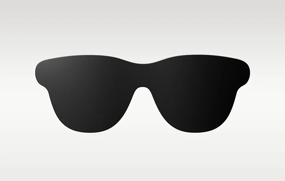 Protector negru pentru lentilele RayNeo GT pe un fundal gri cu degrade