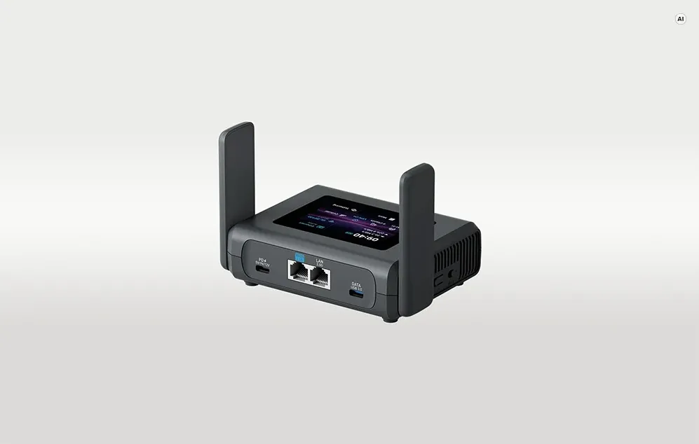 O imagine a panoului din spate al routerului GL.iNet, care prezintă porturile WAN, LAN, USB-C și USB 3.0.