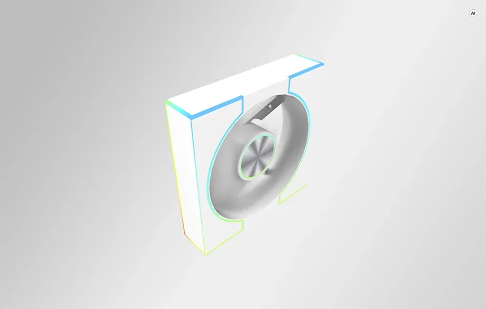 Ventilator de calculator alb cu rotor rotund și iluminare de fundal a carcasei în culorile curcubeului, vedere laterală.
